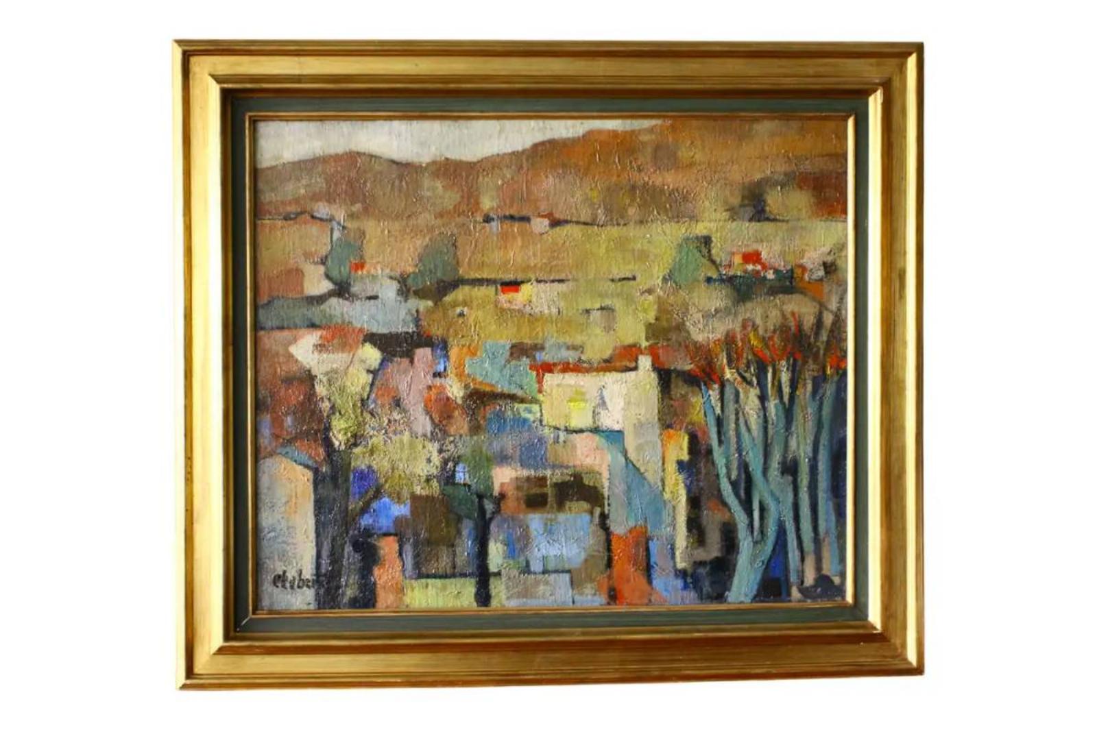  France 1950's Large Vintage Landscape Abstract Impressionist Oil Painting of Provence