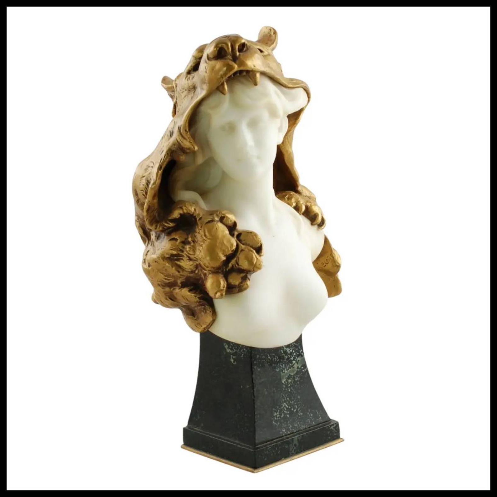 Antique 19th Century Louis-Robert Carrier-Belleuse Marble and Bronze Bust of Omphale